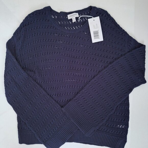 Hudson North Navy Blue Cotton Open Knit Sweater NWT - Picture 1 of 5